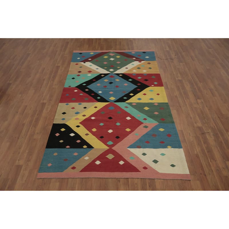 Hand Woven Oriental 100% Wool Carpet Southwestern Modern Multi-Colored Kilim Area Rug - 8' 10'' X 4' 11''