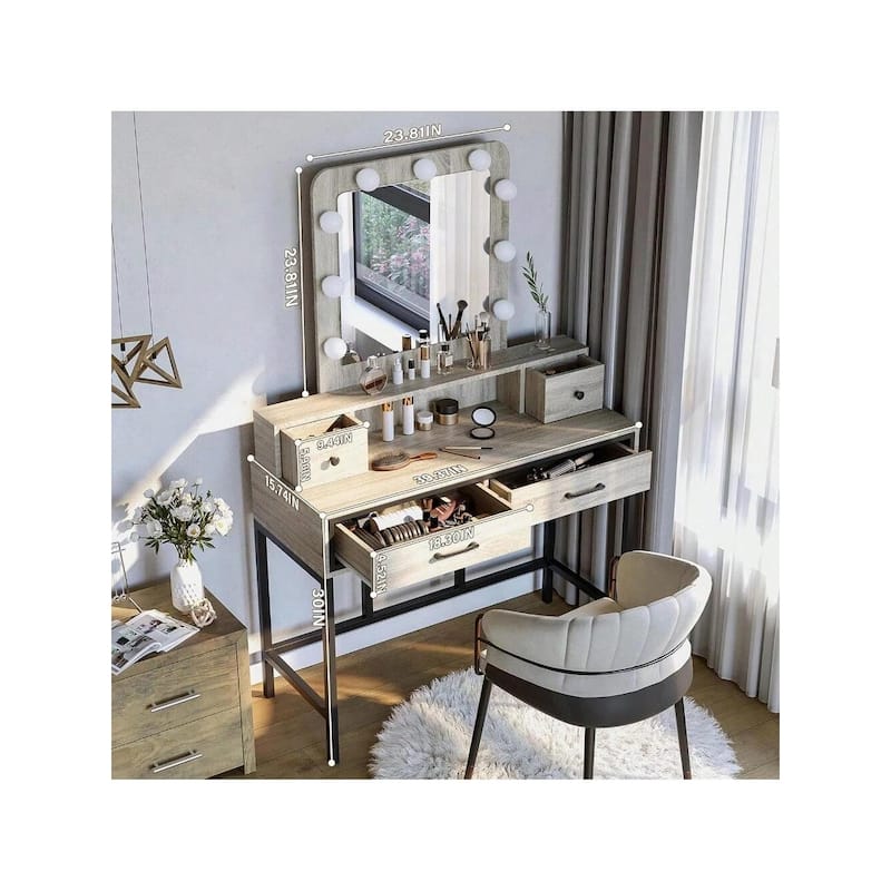 Sunvivi Makeup Vanity With 3 Color Dimmable Lighted Hollywood Mirror