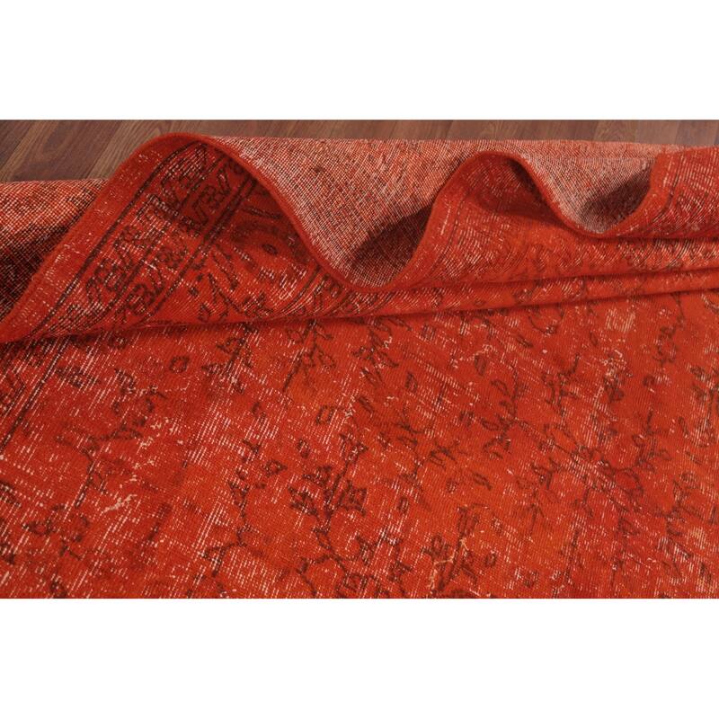 Over-Dyed Orange Anatolian Turkish Vintage Rug Handmade Wool Carpet - 7'7" x 10'8"