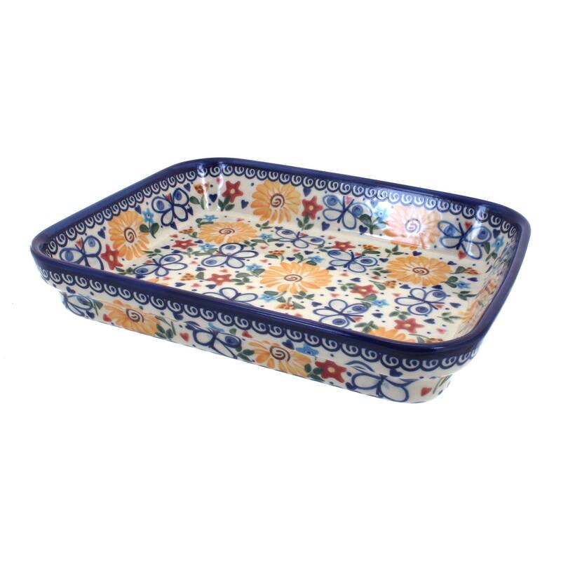 Blue Rose Polish Pottery 149 Vena Medium Rectangular Baker - Butterfly