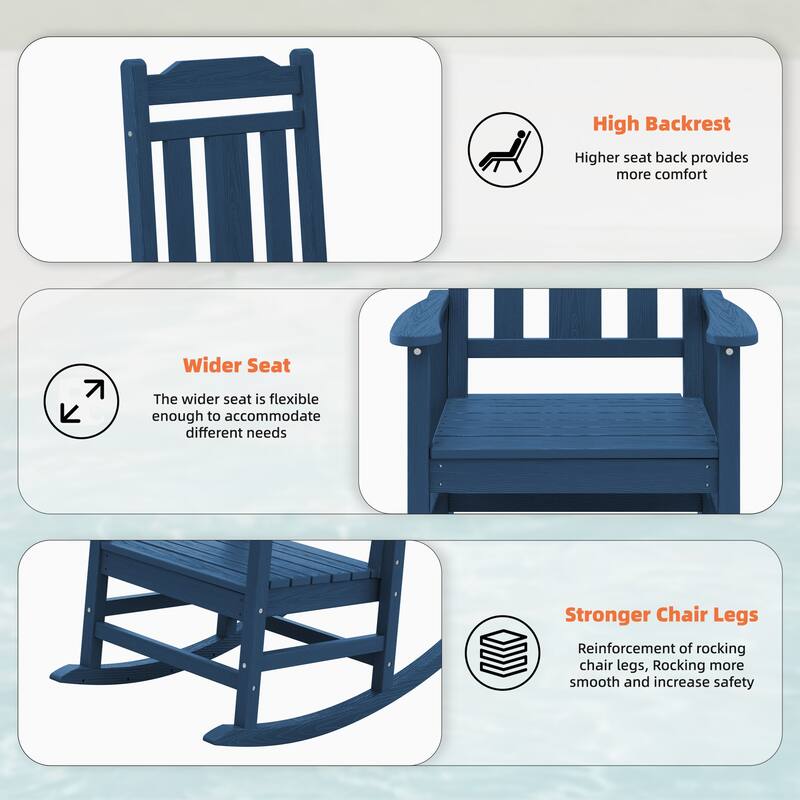 Outdoor Patio HDPE Rocking Chiar, Extra Wide Seat & Backrest