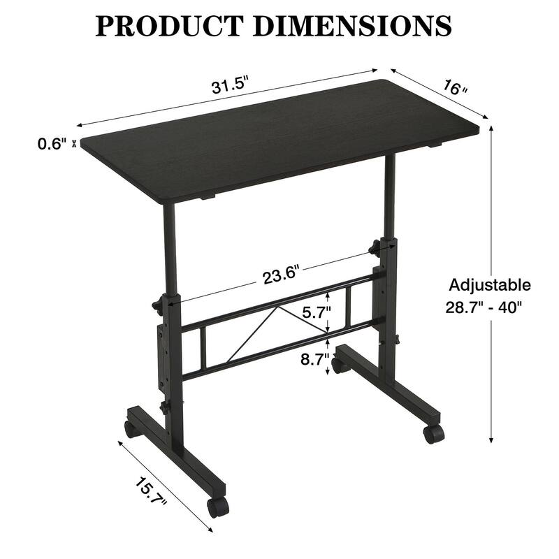 Mobile Stand Up Desk with Wheels, Small Standing Desk Adjustable Height, 31.5 Inch Portable Rolling Desks