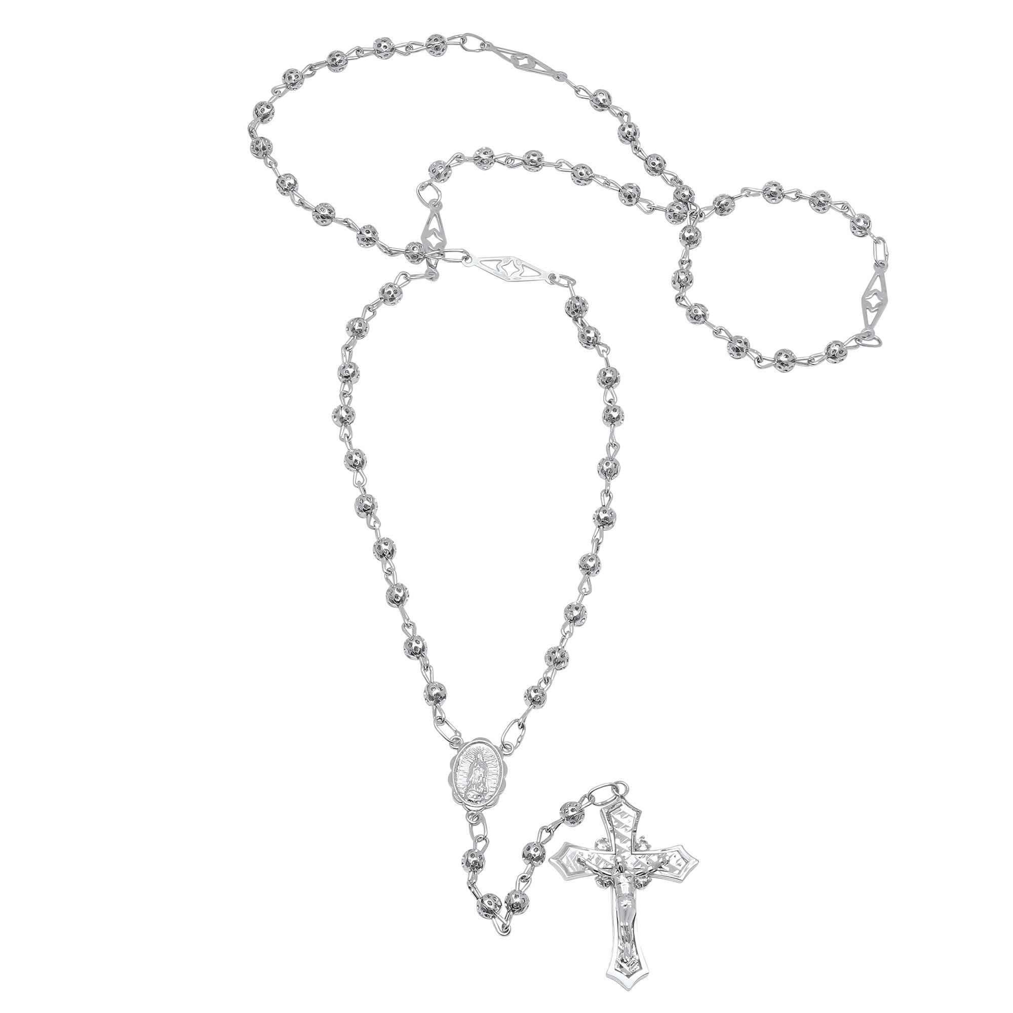 Roberto Martinez Gold or Platinum Plated Silver White Topaz Rosary Necklace