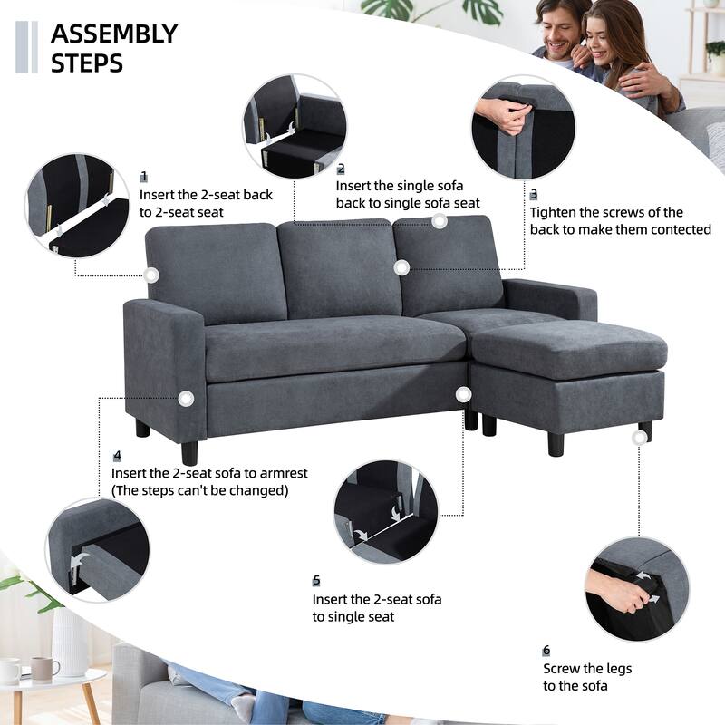 Futzca Modern L-shaped Convertible Sectional Sofa w/ Reversible Chaise