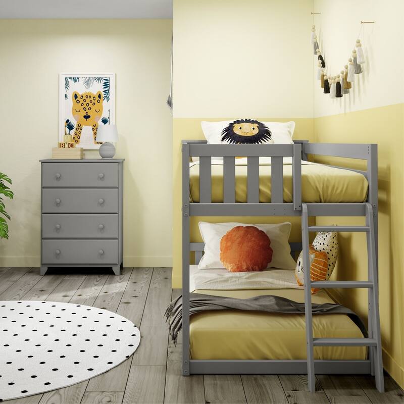 Max and Lily Twin over Twin Low Bunk Bed with Ladder on End