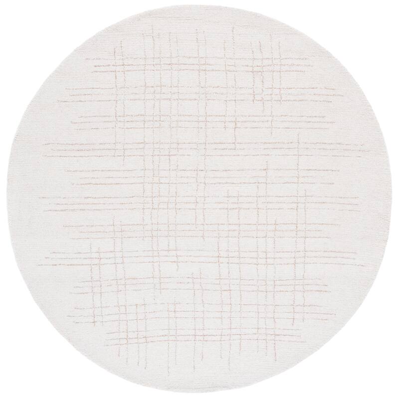 SAFAVIEH Handmade Ebony Simonne Wool Rug - 6' Round - Ivory/Grey
