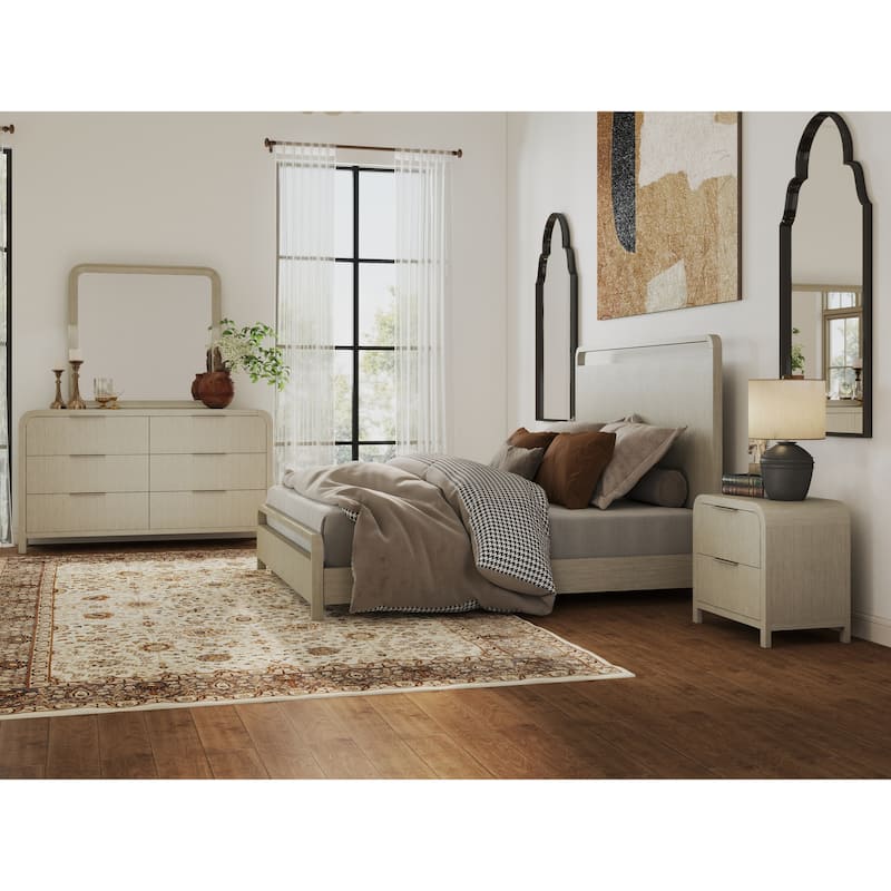 Roundhill Furniture Tavari 4-Piece Bedroom Set with Panel Bed, Dresser, Mirror, and Nightstand in Light Gray