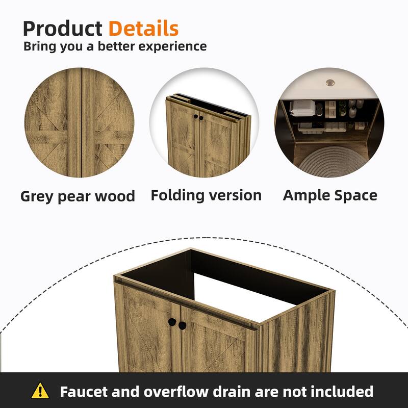 GDFStudio - Aero Modern Mid-Century Foldable Bathroom Vanity with Soft Close Function & Amper Storage Spaces, WITHOUT Sink