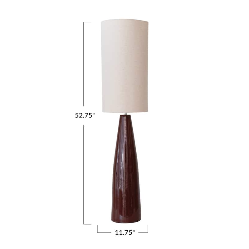 Ceramic Floor Lamp with Linen Shade and Reactive Glaze