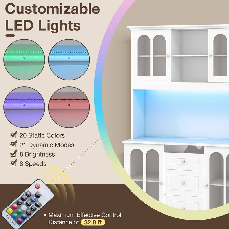 Gymax 73'' Tall Kitchen Pantry Storage Cabinet w/ LED Lights and Power