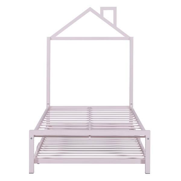 slide 2 of 54, House-Shaped Twin Metal Bed with Trundle, Great for Sleepovers Pink - Twin