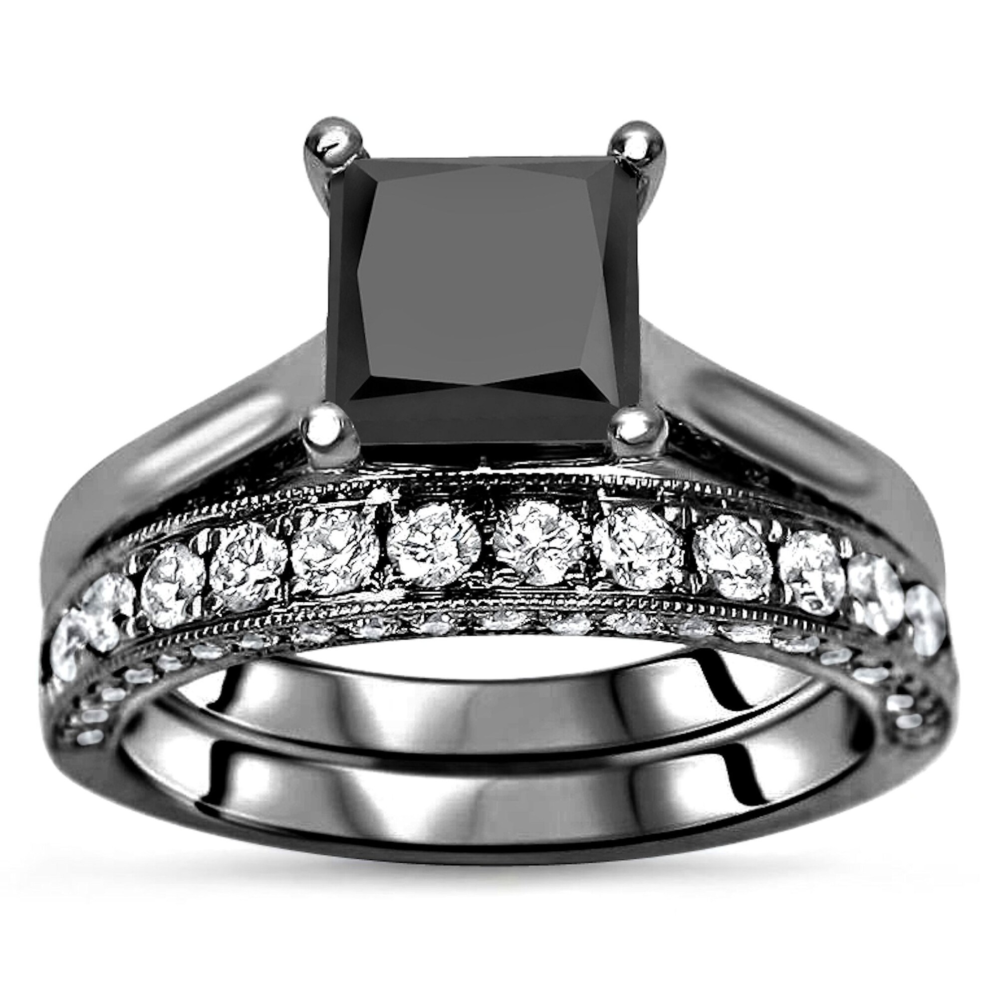 White Gold Black Diamond Wedding Sets Pave Black Diamond