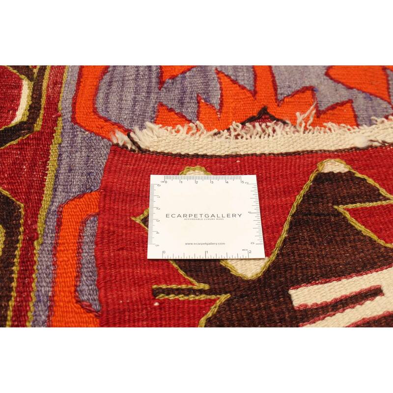 ECARPETGALLERY Flat-Weave Sivas Red Wool Kilim - 4'10 x 10'1
