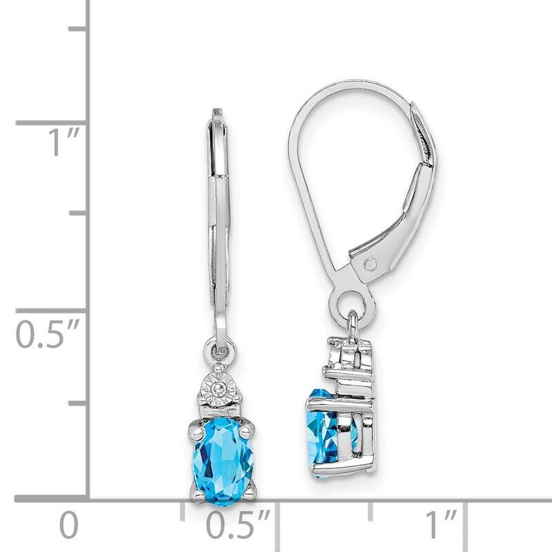 Curata 925 Sterling Silver Dangle Polished Leverback Diamond and Light Blue Topaz Earrings - 24x4mm Wide
