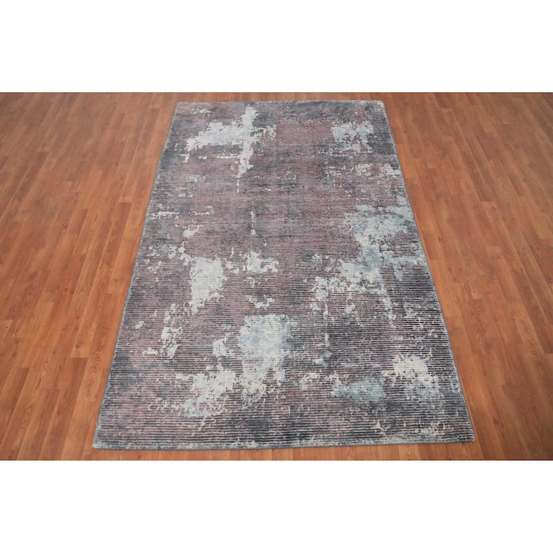 Hand Knotted Oriental Viscose Silk Carpet Modern All-Over Multi-Colored Abstract Area Rug - 8' 1'' X 5' 1''