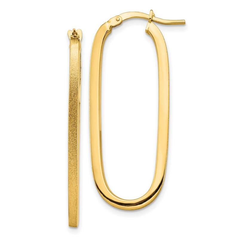 Curata 14k Yellow Gold Polished Brushed Oval Hoop Earrings - 37.64x15.75mm