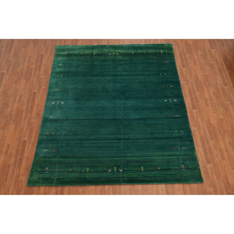 Hand Knotted Oriental 100% Wool Carpet Tribal Animal Pictorial Green Gabbeh Area Rug - 9' 10'' X 8' 1''