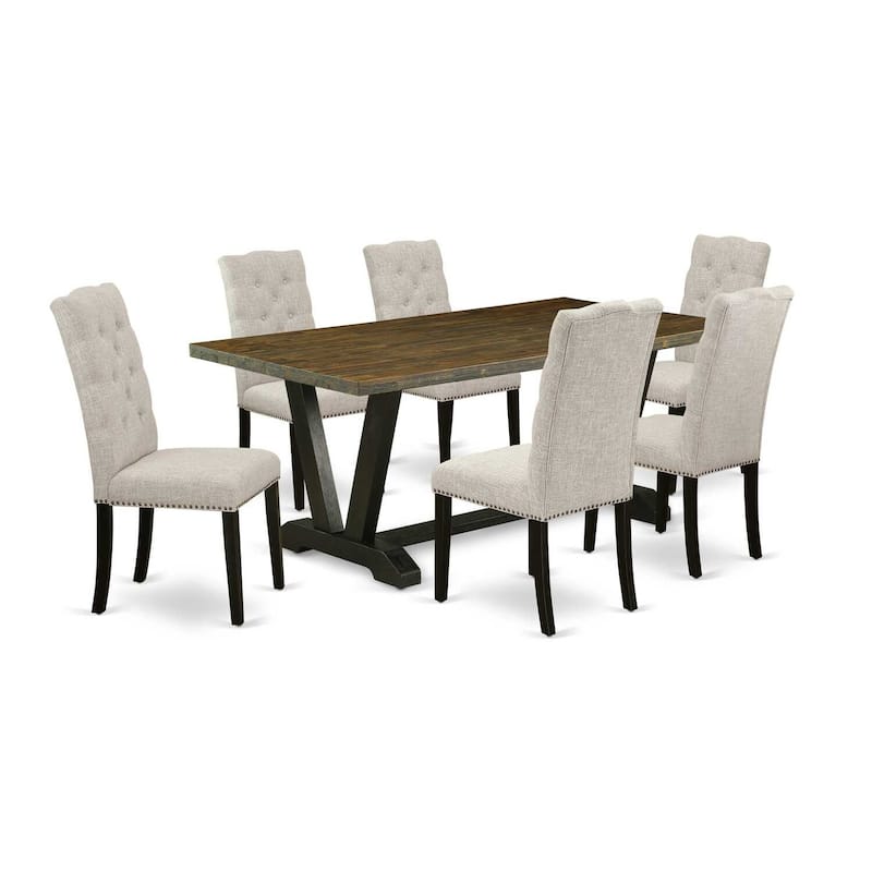 Victorian Dining Room Table Set - 7 Piece with 6 Parsons Chairs - Vintage Kitchen Table - 72
