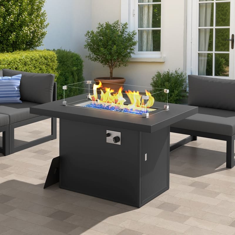 FINCATI Outdoor Aluminum 43" Propane Fire Pit Table, Dual-fuel, CSA-certified 60,000 BTU Royal Modern Rectangular Fire Pit - Grey
