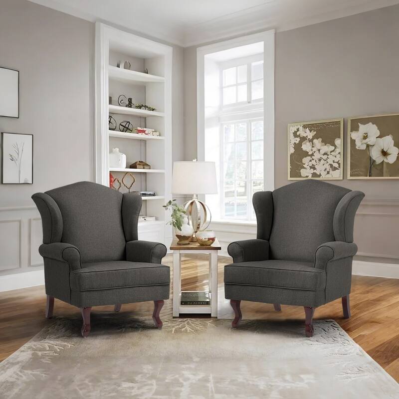 Elegant Living Room Wing Back Arm Chair Upholstered Accent Chair