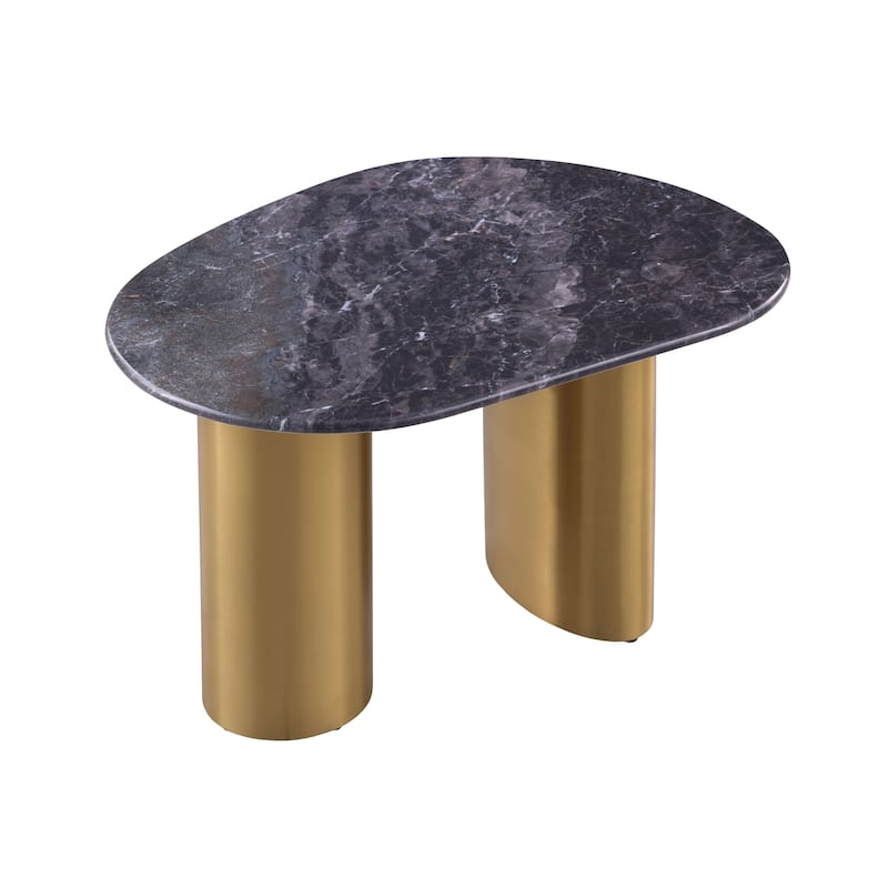 Furniture of America Luvien Modern Grey Sintered Stone Top End Table with Gold Legs