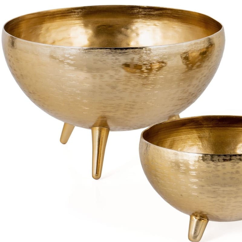 HomeRoots Set of Three Gold Metal Decorative Footed Bowls - 12' X '7.5' X '12