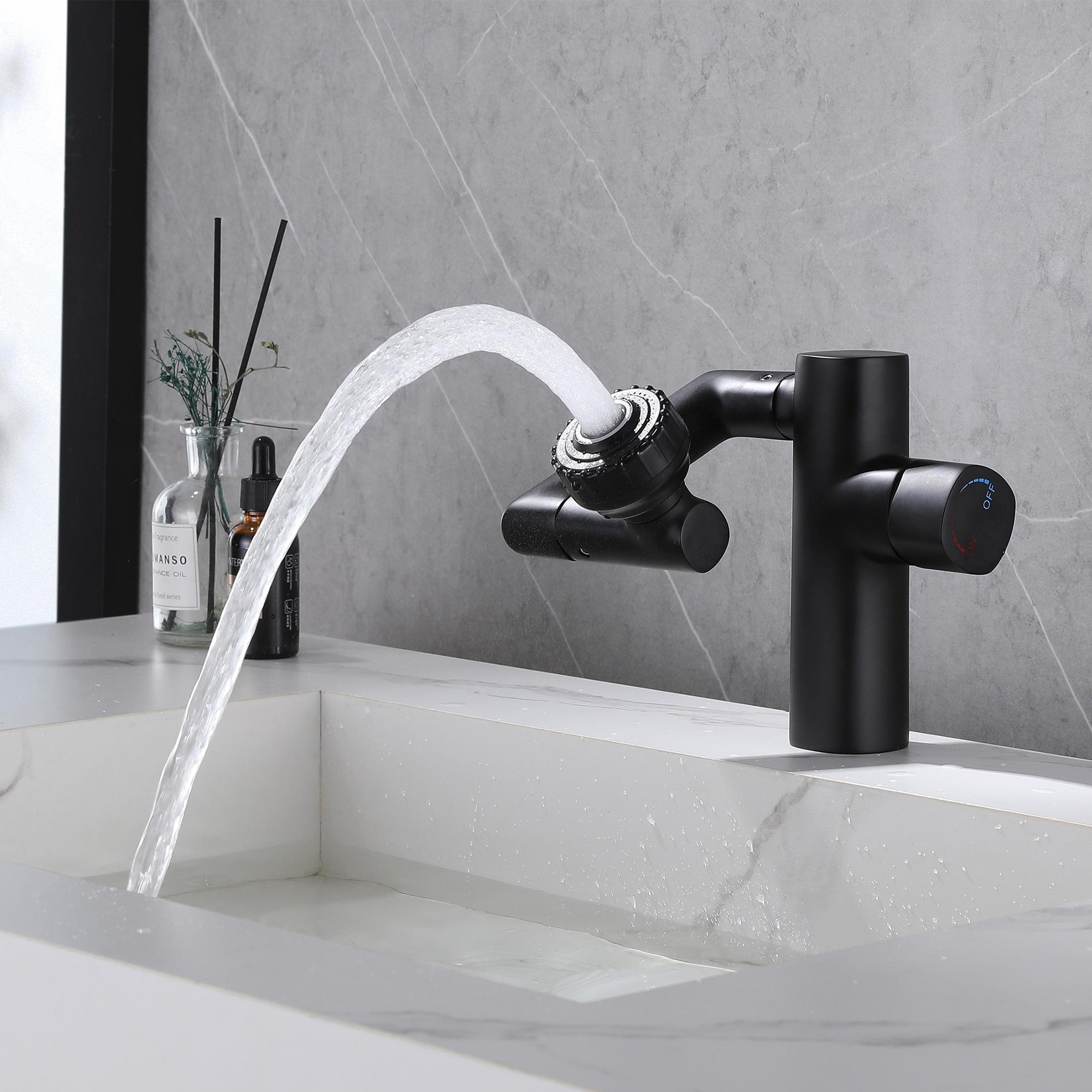 WOWOW Oil Rubbed Bronze bathroom faucet for bathroom sink faucet hole  Lavatory Faucet Handle Vanity Faucet with Drain and Supply Hose Mixer Tap  キッチン