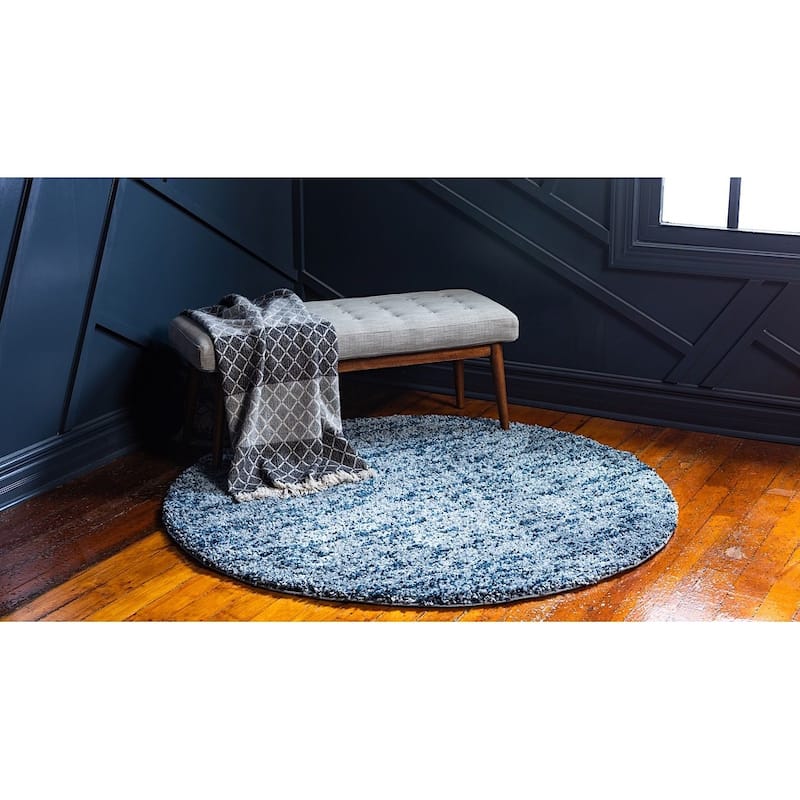 Shag Brico Collection Area Rug - 3'3" Round - Blue