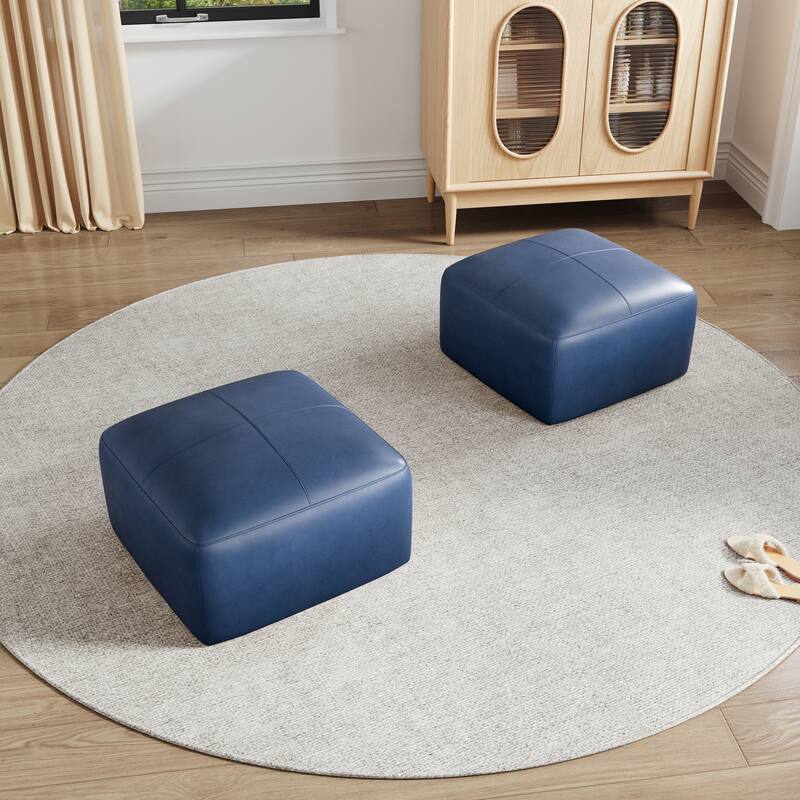 UIXE Genuine Leather Ottoman, Upholstered Ottoman for Living Room