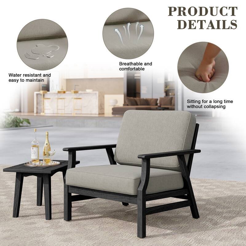 Jamie 2 Set 31" W Outdoor Acacia Wood Club Chairs with Cushions