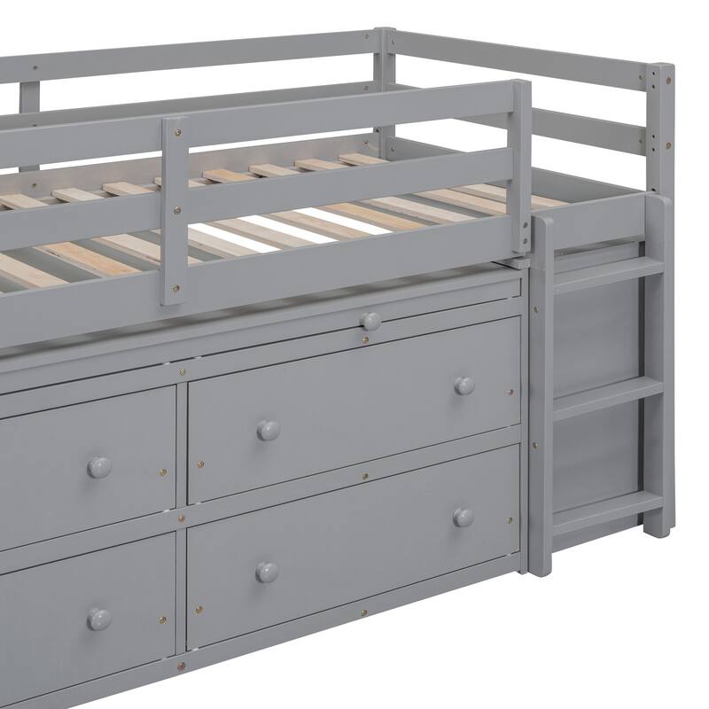Solid Wood Loft Bed with Retractable Desk and Drawers