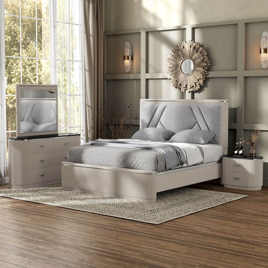 Furniture of America Leander Modern 4-Piece Light Grey Panel Bedroom Set