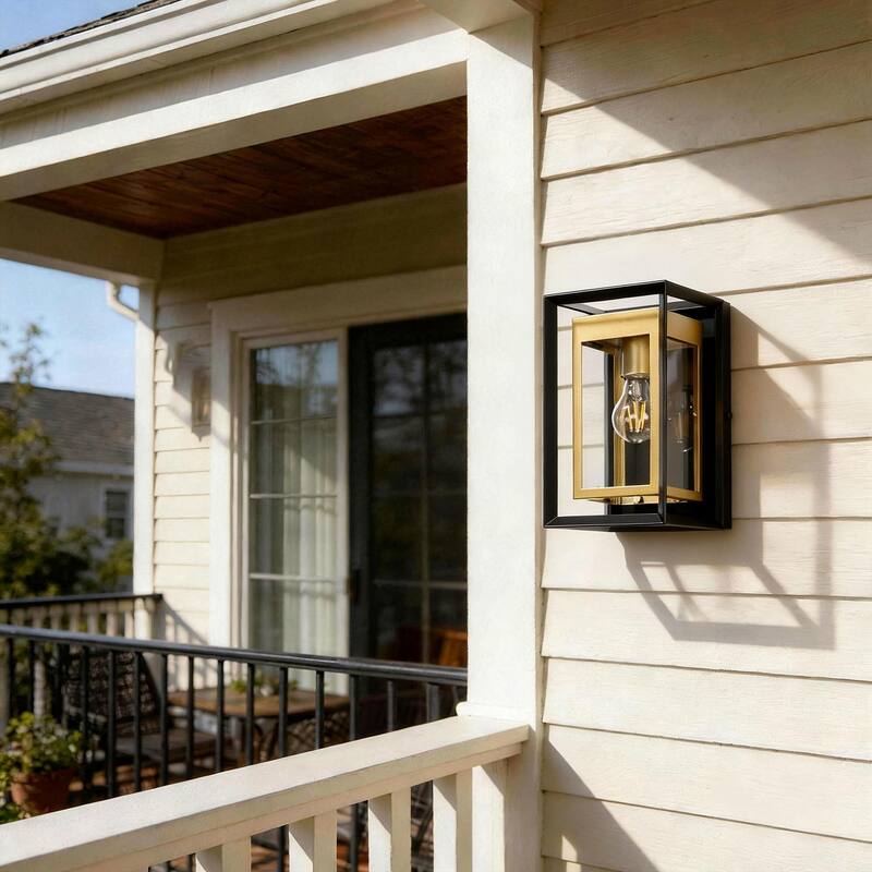 1-Light Black Gold Two-tone Metal Outdoor Wall Sconce