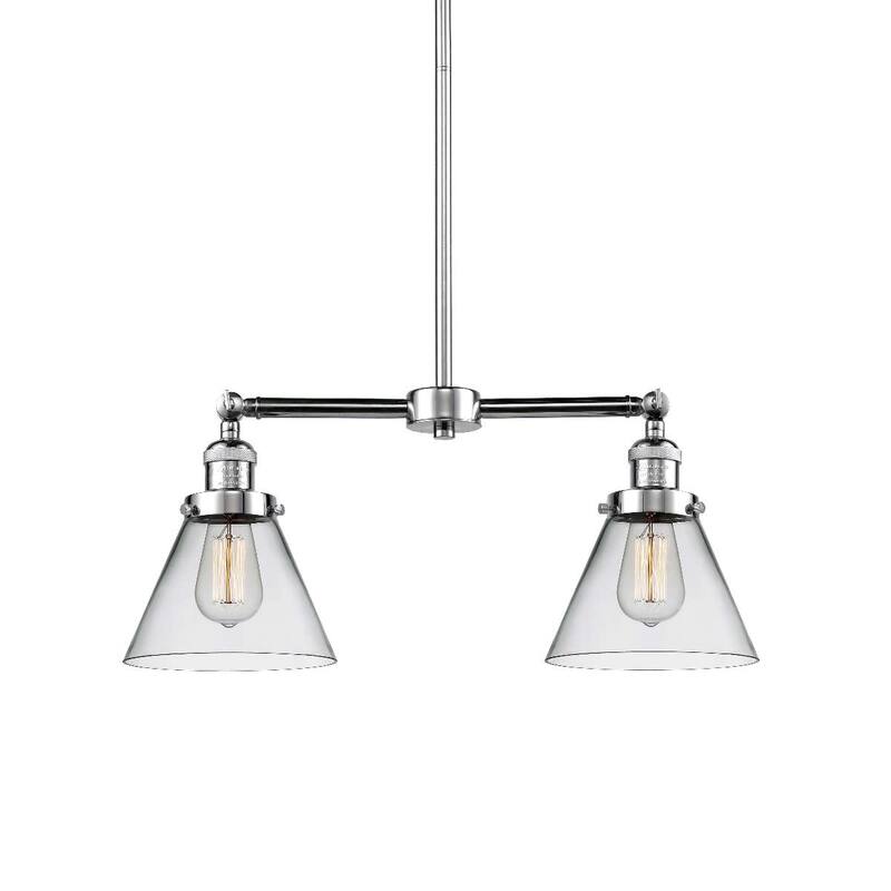 Innovations Lighting Large Cone 2 Light 21" Wide Linear Chandelier - Polished Chrome / Clear