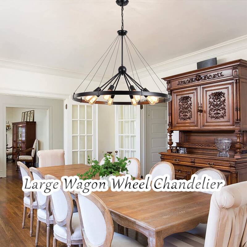 8-Light Farmhouse Wagon Wheel Chandelier with Adjustable Chain