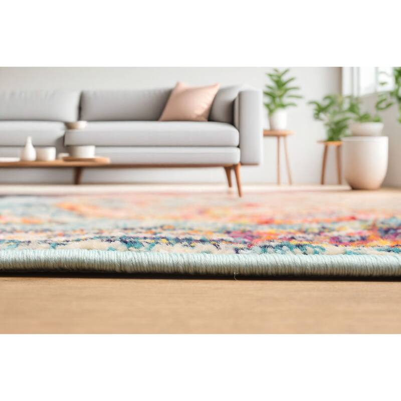 ECARPETGALLERY Machine Made Lotus Blue Area Rug