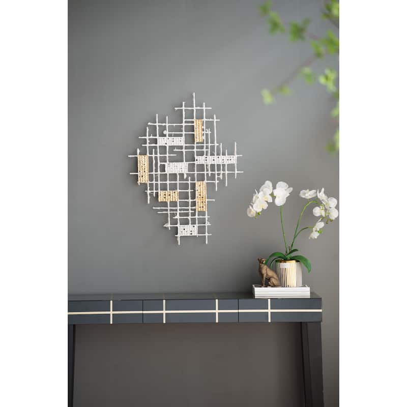 Modern Geometric Pattern Wall Decor Grid Home Wall Decor with Gold Embellishment, for Contemporary Living Rooms and Bedrooms