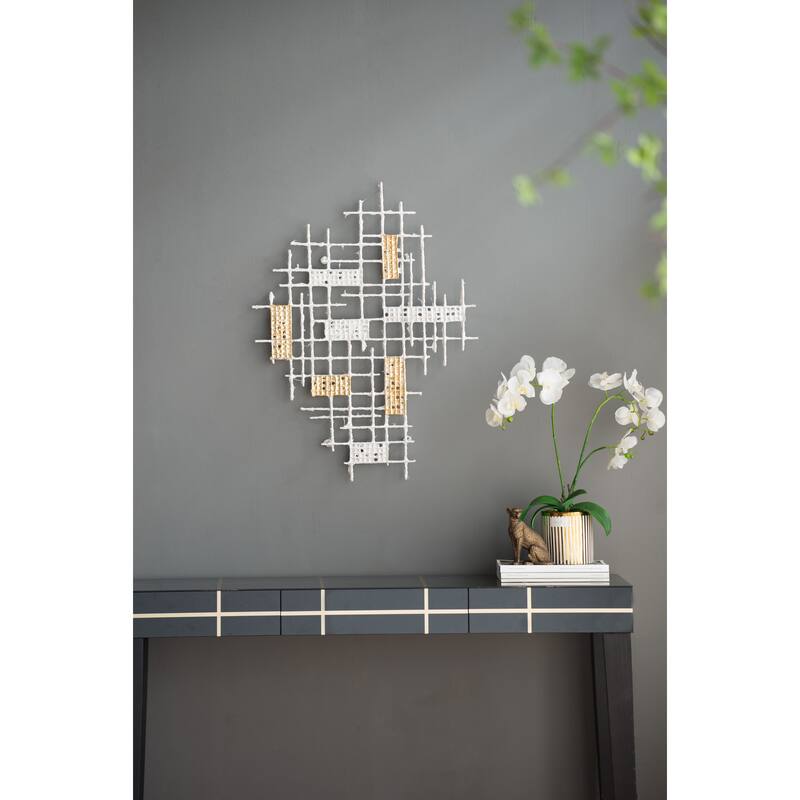 Modern Grid Pattern Wall Decor, Geometric Wall Decor with Gold Accents, Suitable for Bedrooms and Living Rooms