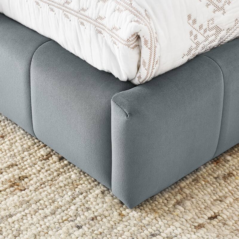 Full Size Daybed Grounded Bed Velvet Upholstered Tufted Bed Frame with L-shaped Backrest & Armrests for Livingroom or Bedroom