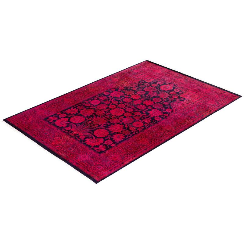 Overton Hand Knotted Wool Vintage Inspired Modern Contemporary Overdyed Pink Area Rug - 4' 1" x 6' 4"