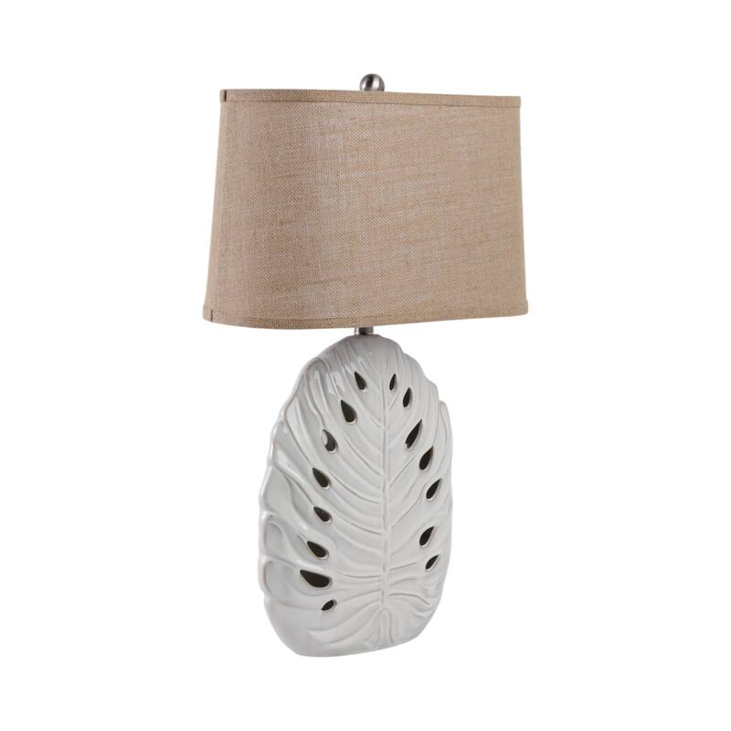 Stoneware Table Lamp Coastal with Leaf Cutout Design - 29" White - 18" x 10" x 29"