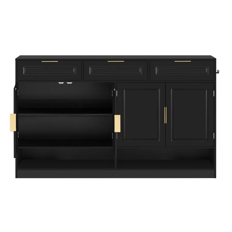 Farmhouse Sideboard with 3 Drawers & 4 Doors, 59.1" Multi-Functional Storage Buffet with Adjustable Shelf