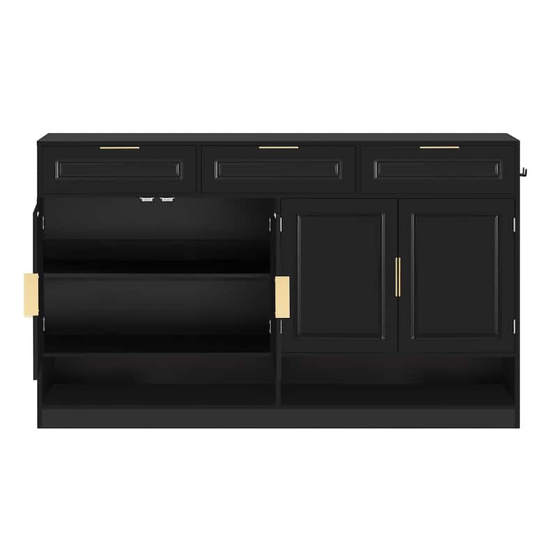 Sideboard with 4 Doors & 3 Drawers, Buffet Cabinet with Adjustable Shelf & Open Shelf, Multi-Functional Wooden Storage Cabinet