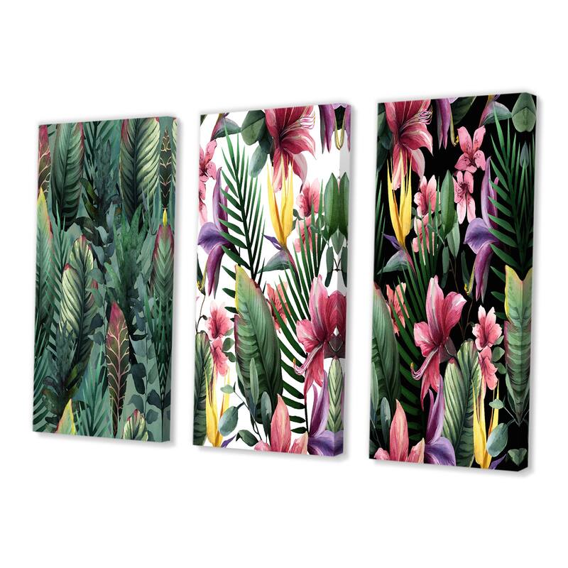 Designart 'Tropical Palm Leaves In Jungle' Traditional Art Set of 3 ...