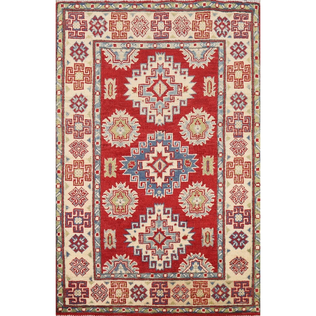Red Kazak Foyer Rug Hand-Knotted Bedroom Wool Carpet - 2'9"x 4'3"