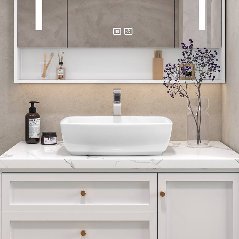 Sinber White Ceramic Countertop Bathroom Vanity Vessel Sink