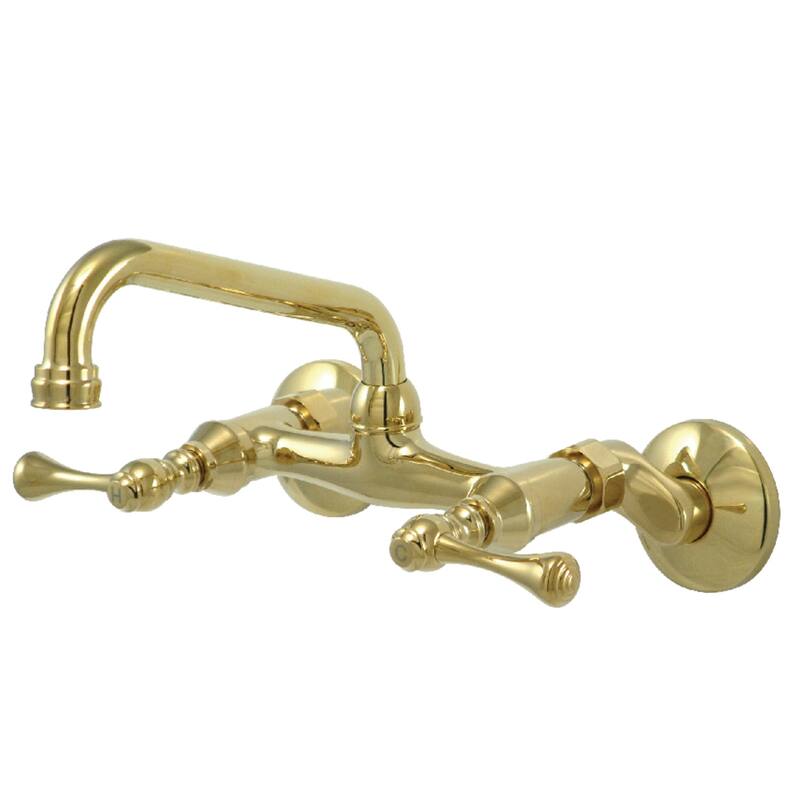 Kingston Brass Adjustable Center Wall Mount Kitchen Faucet - Polished Brass