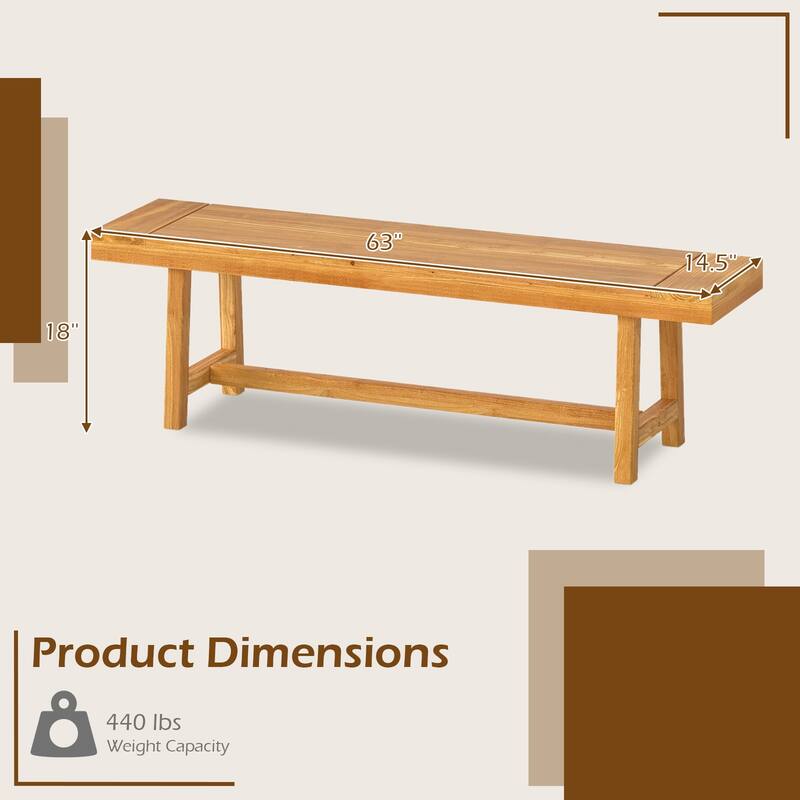 Gymax 2PCS 63 Inch Solid Wood Bench Rustic Farmhouse Narrow Bench for