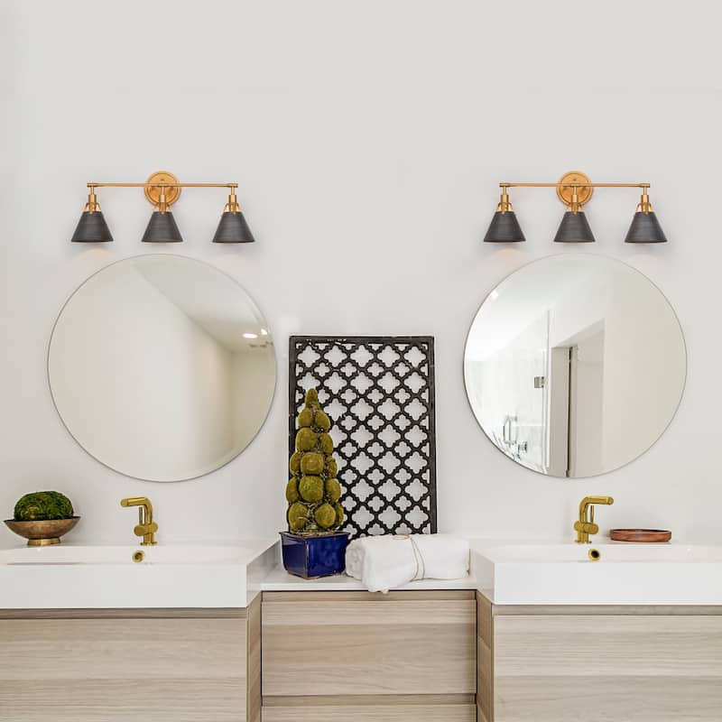 Coney Modern Gold 3-Light Bathroom Vanity Light Brushed Metal Wall Sconce