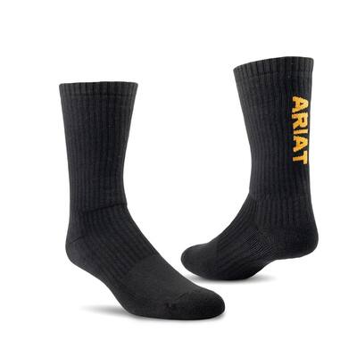 Ariat Unisex Crew Work Socks Black Premium Cotton 3Pack Ar2239002